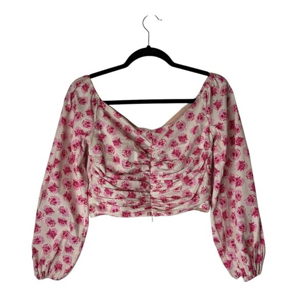 Zara Shirt Women Small Ivory Pink Floral Corset Bustier Long Sleeve Blouse Boho - Picture 3 of 9